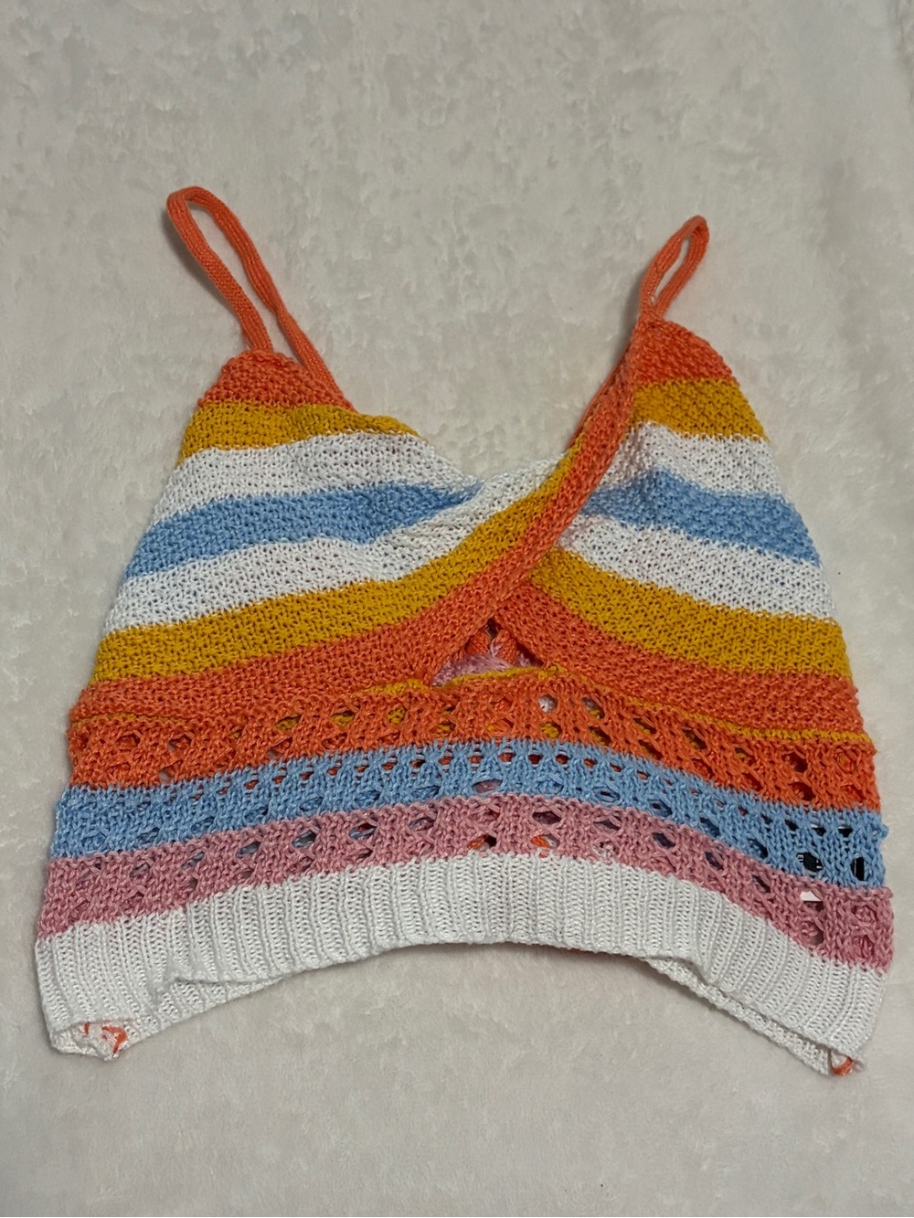SHEIN Striped Crochet Knit Cami Crop Top